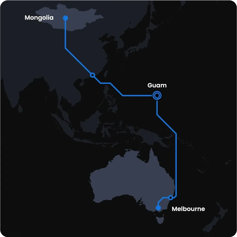 Route from Melbourne to Mongolia