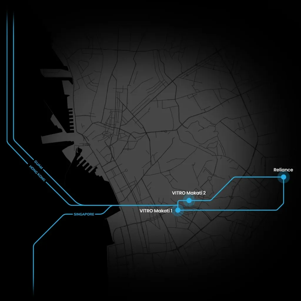 Stylised map showing latencies and subsea cable connections