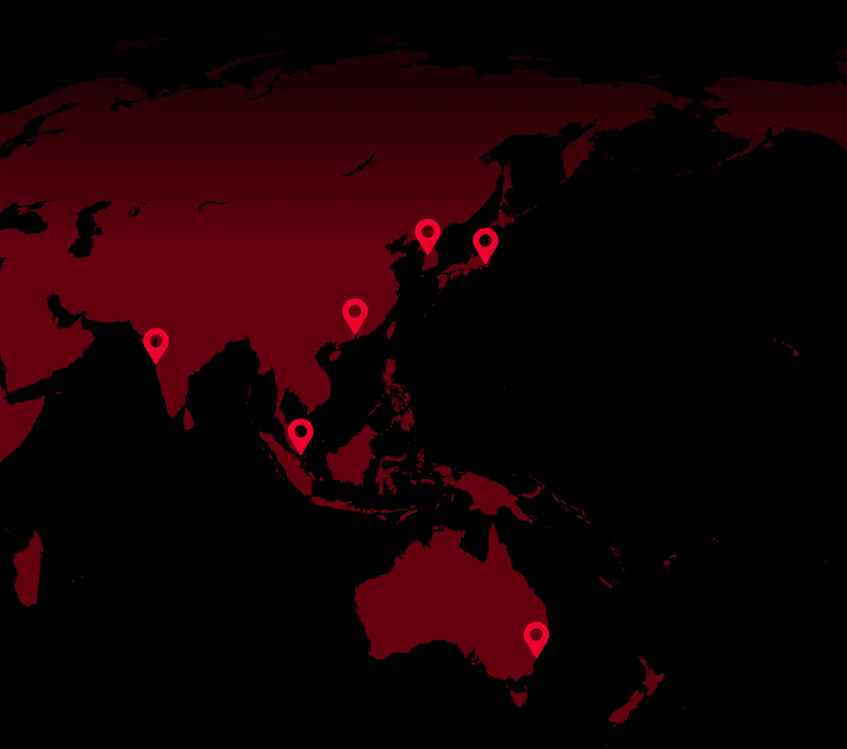 A map of Asia-Pacific with pins placed on Valorant’s Asia-Pacific and Korean server locations in Seoul, Tokyo, Mumbai, Singapore, Hong Kong, and Sydney