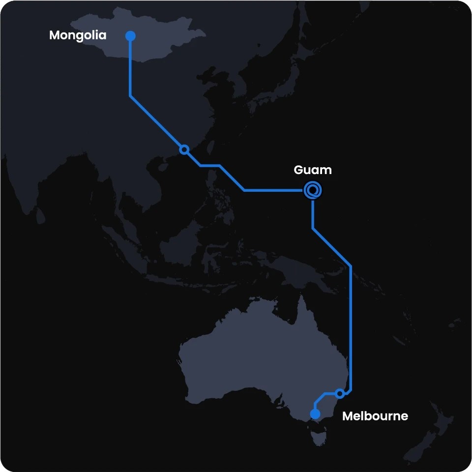 Route from Melbourne to Mongolia