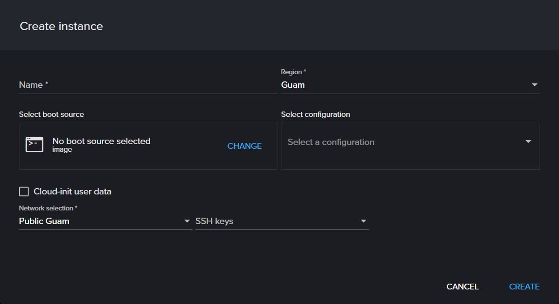 Instance creation window