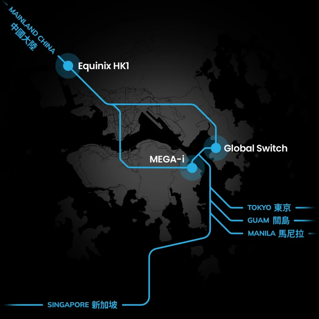 Stylised map showing latencies and subsea cable connections