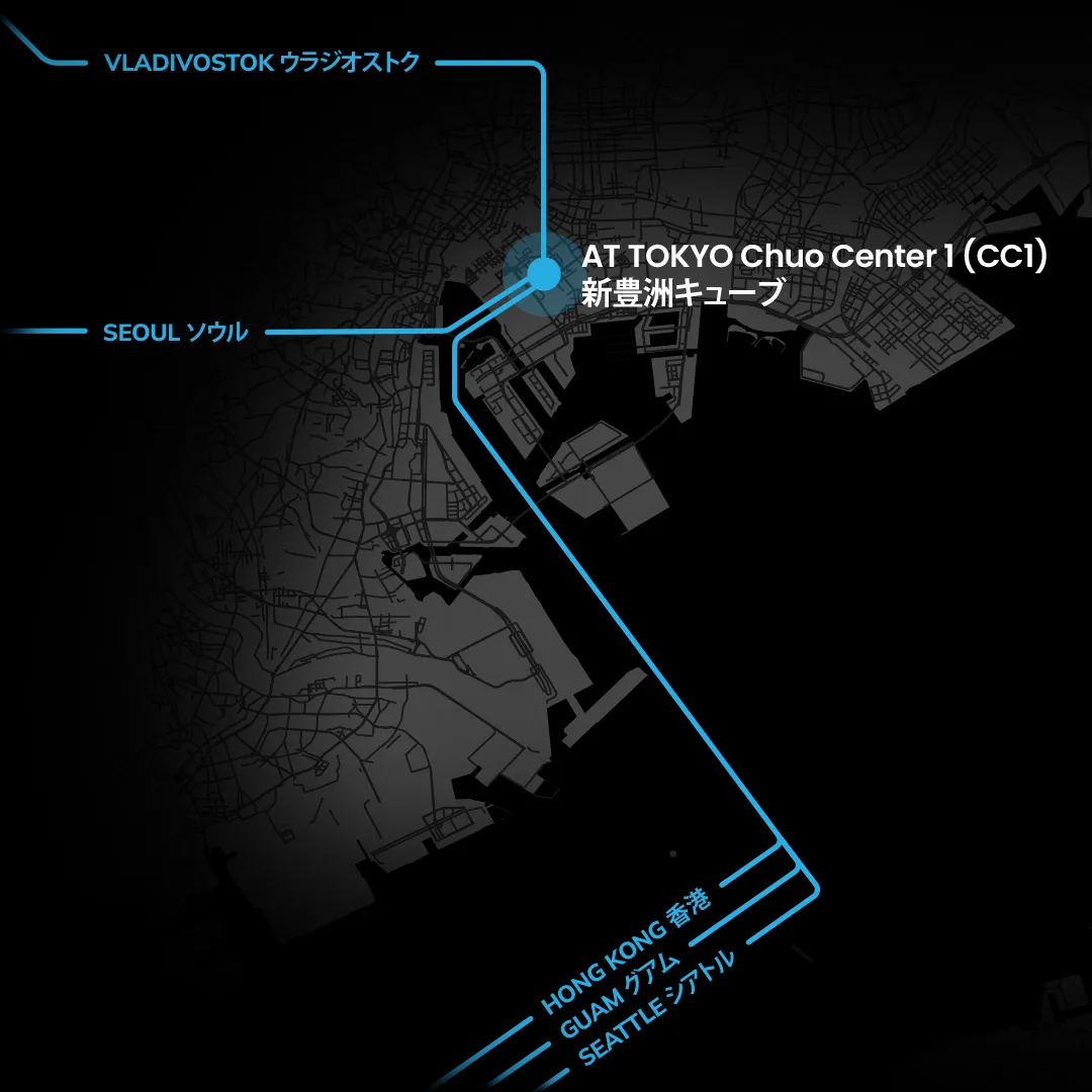 Stylised map showing latencies and subsea cable connections